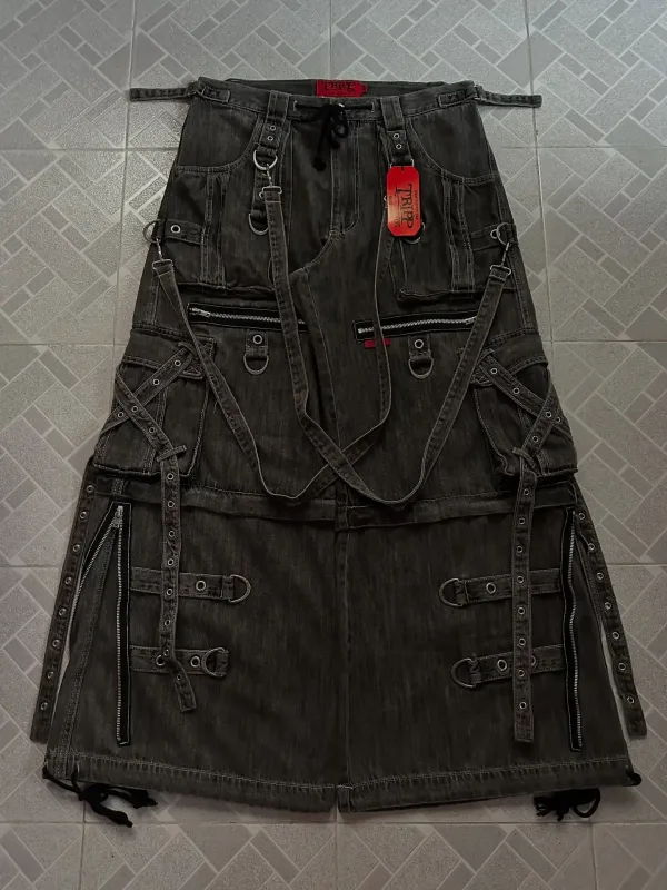 Y2Kสีดำหลายกระเป๋าCargoกางเกงยีนส์ผู้ชายผู้หญิงขากว้างDistressed Frayed Hem Flapกระเป๋าปุ่มรายละเอียดBaggy Streetwearกางเกง — image 9