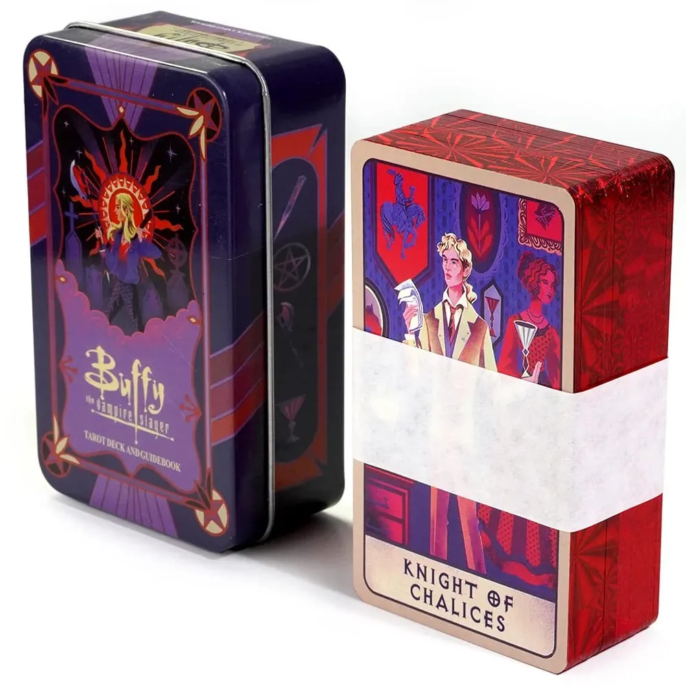 10.3*6cm Dek Tarot Buffy The Vampire Slayer Dalam Kotak Timah dengan Tepi Berserpuh Merah 78 Keping Kad Tarot Bertemakan Kartun dengan Buku Panduan — image 2
