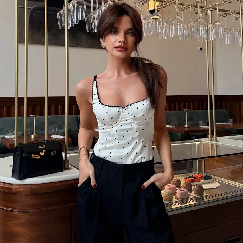 Linad – débardeur Sexy dos nu à pois, élégant, bretelles Spaghetti en dentelle, Camis Street Chic, gilet sans manches pour femme, été 2025 — image 3