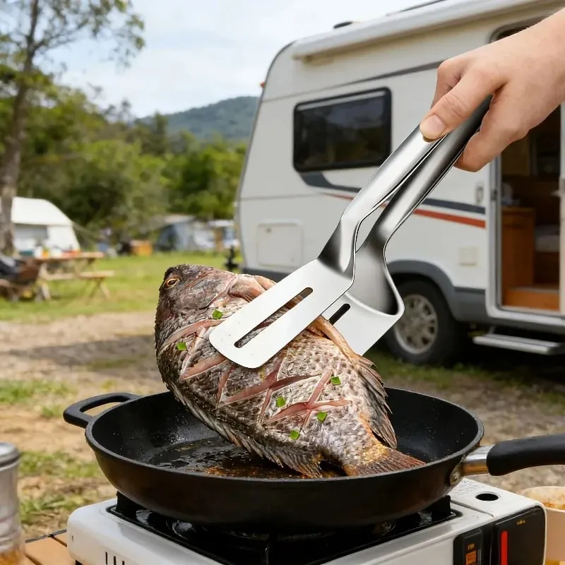 1ks nerezové steakové spony Multifunkční špachtle Oboustranné kleště na rybí maso Pizza Kuchyňské nástroje na pečení — image 3