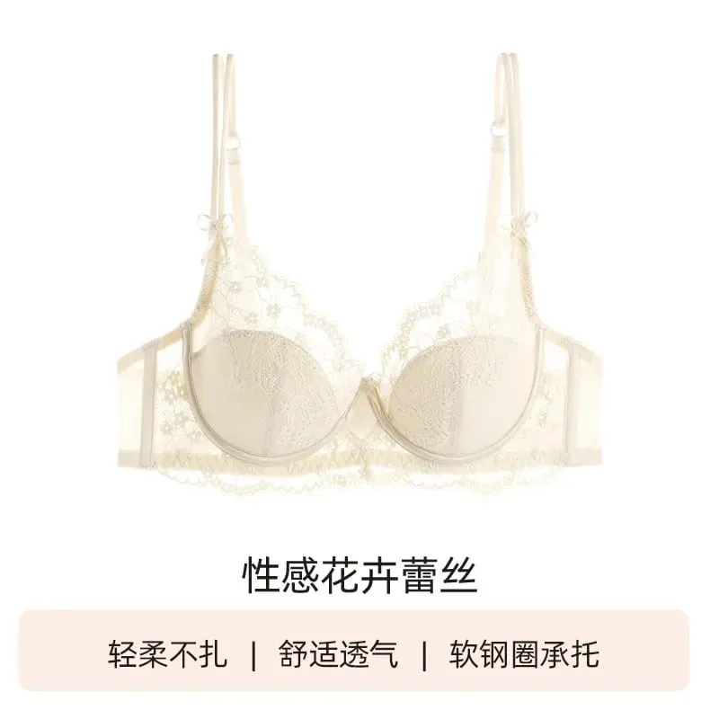 סט חזיית תחרה לנשים בכיסוי מלא דק מזעור Push-Up Anti-Sag הלבשה תחתונה רכה לחזה גדול לנשים קורבי יום מזדמנים — image 9