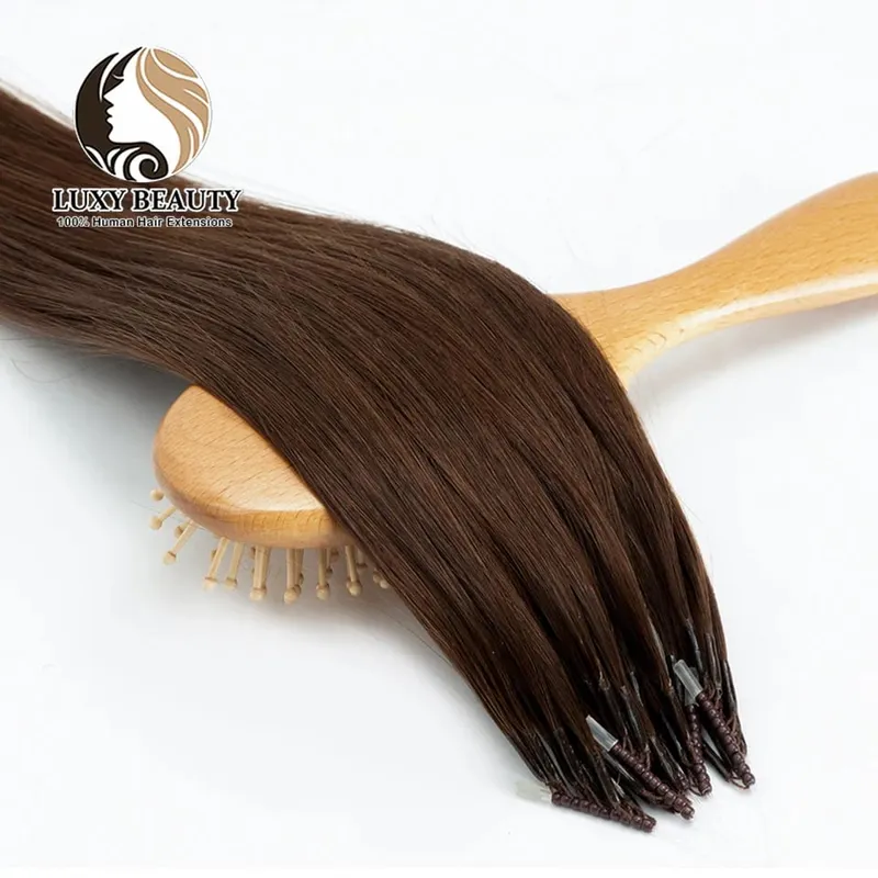 8D مايكرو الخرزة شعر مستعار بشري سيليكون حلقة نانو الشعر التمديد غير مرئية صغيرة سيليكون الخرز أسود براون شعر بشري أشقر — image 10