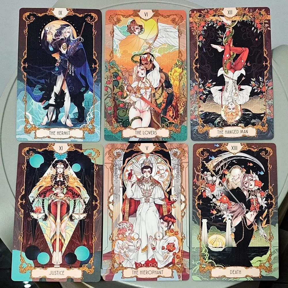 Timbul dua kali dengan Ilustrasi Gaya Anime Cantik 78 Keping Kad Tarot Art Nouveau 12*7sm Dek Tarot Anima dalam Kotak Tegar — image 6