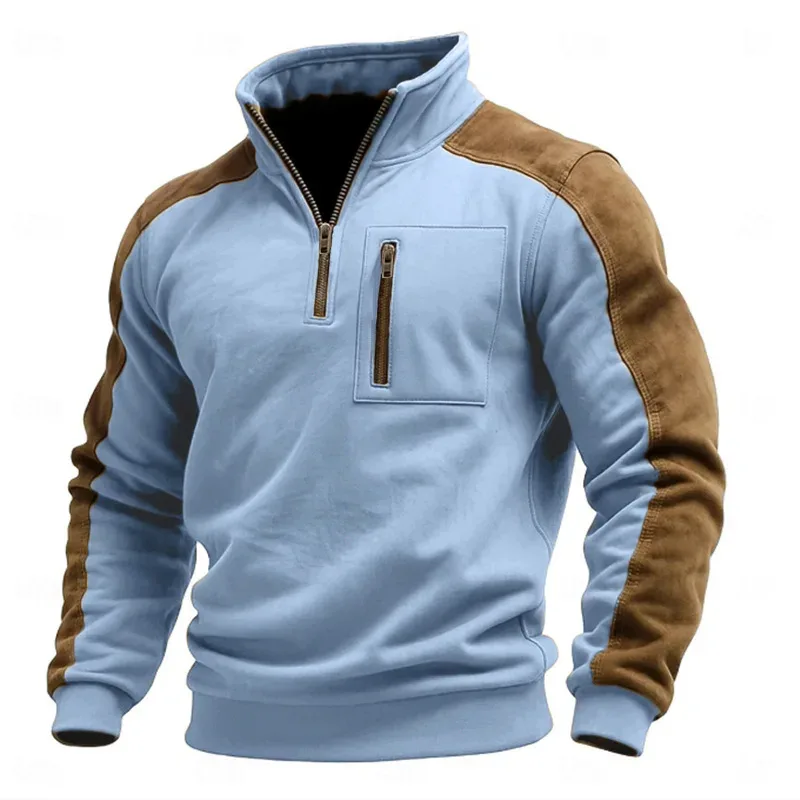 Felpe con cappuccio pullover con colletto alla coreana da uomo nuovi autunno inverno Top sportivi patchwork da uomo casual streetwear con cappuccio — image 4