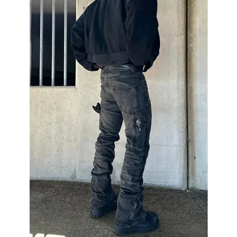 Bootcut Jeans Denim Pant Men Vintage Washed Distressed Mid Waist Slim Fit Trousers Y2k Streetwear Work Casual Splice Summer 2026 — image 5