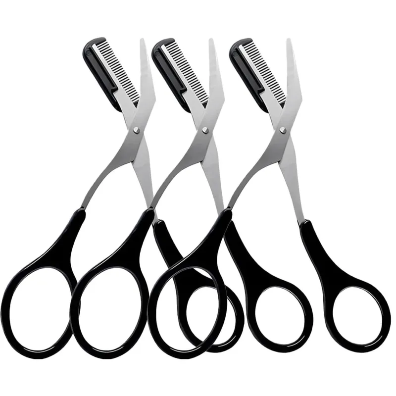 3pcs Eyebrow Trimming Tools Stainless Steel Eyebrow Tweezer Scissors with Comb Razor Makeup Tools Face Care — image 8