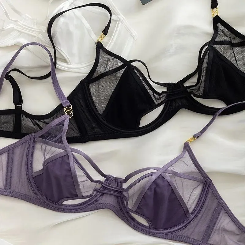 Σετ Sutiã E Calcinha Rendado Sem Espuma Aro Flexível Push Up Transparente Estilo Dark Academia Sensual E Elegante