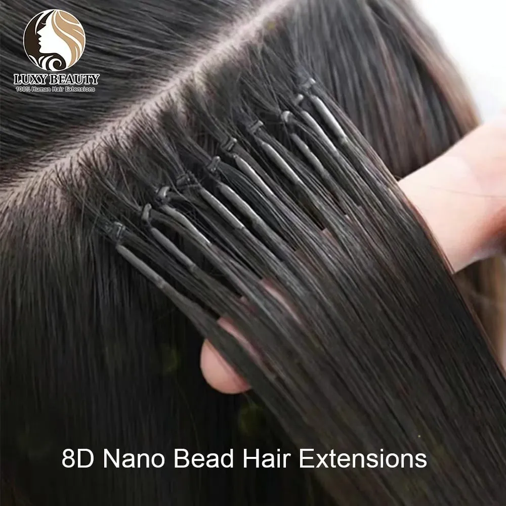 8D مايكرو الخرزة شعر مستعار بشري سيليكون حلقة نانو الشعر التمديد غير مرئية صغيرة سيليكون الخرز أسود براون شعر بشري أشقر — image 1