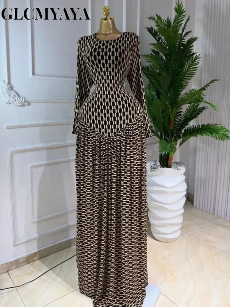 CM.YAYA Women Plaid Round Neckline Long Sleeve Fit and Flare Long Maxi Dress 2025 Even Party Education Bakasyon Dresses Vestidos — image 2