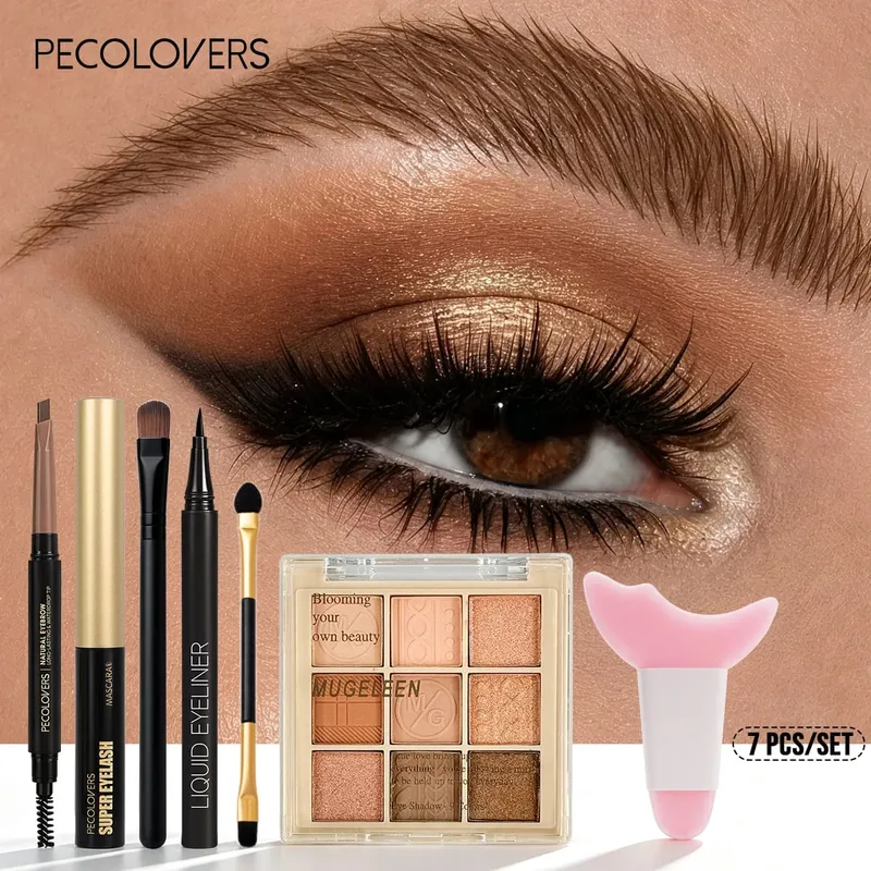 7 Buah Palet Eyeshadow Set Mata + Eyeliner + Maskara + Pensil Alis Ujung Ganda Alat Rias Cocok Penyorot Mata — image 3