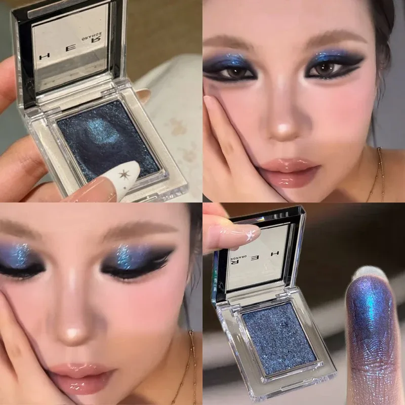Monokrom blå metallisk øjenskygge diamant glitter grøn øjenskygge highlighter palet funklende perleskinnende lilla øjenmakeup