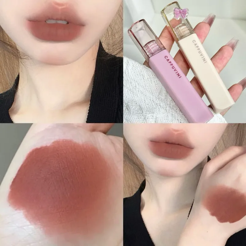 Cappuvini Matte Lip Gloss ความอิ่มตัวต่ำสีเทาสีชมพู Liquid ลิปสติก Waterproof Non-Stick No Fade Lip Tint เกาหลีแต่งหน้าเครื่องสำอาง — image 3