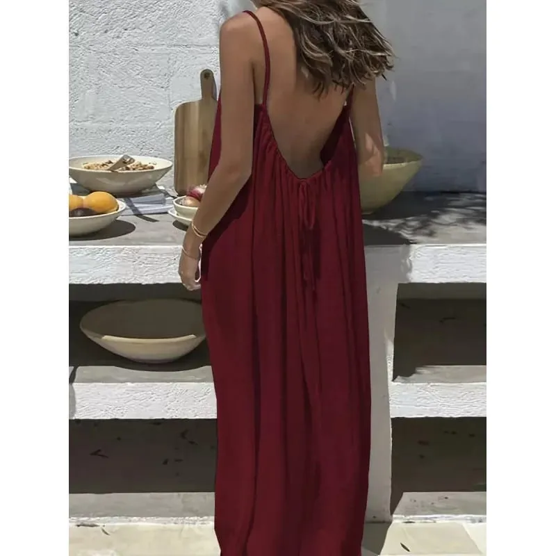 New Arrival Women's Strapless Backless Long Loose Home Dress Comfortable Sleepwear Casual Maxi Dress — image 8