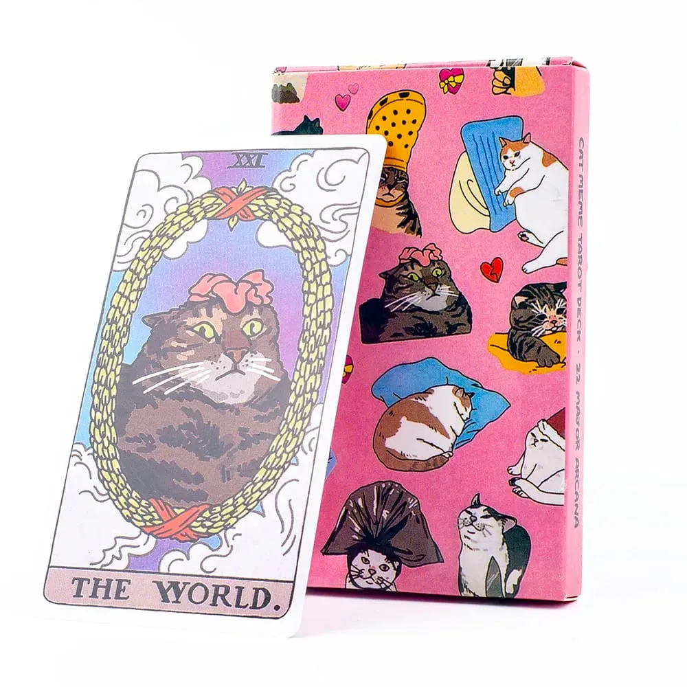 Cat Meme Tarot Deck Funny Witchy Cat Kawaii Uwu 22 Major Arcana - เหมาะสำหรับ Family Gathering Divination Board เกม 10.3*6 ซม. — image 1