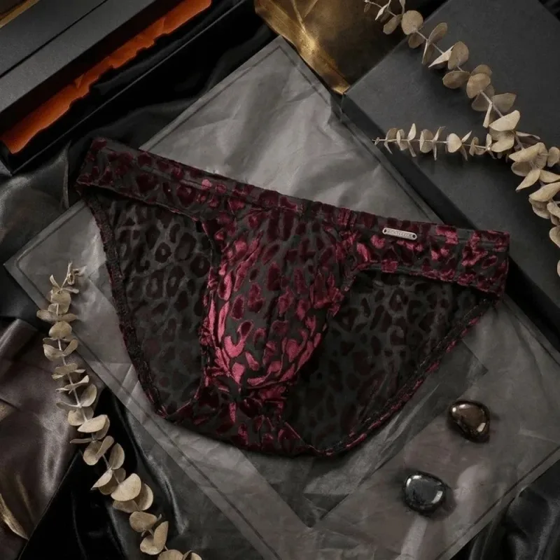 Comfortable Ice Silk Men Briefs Mesh Low Waist Sheer Underwear Convex Pouch Transparent Leopard Print Panties Date Night — image 12