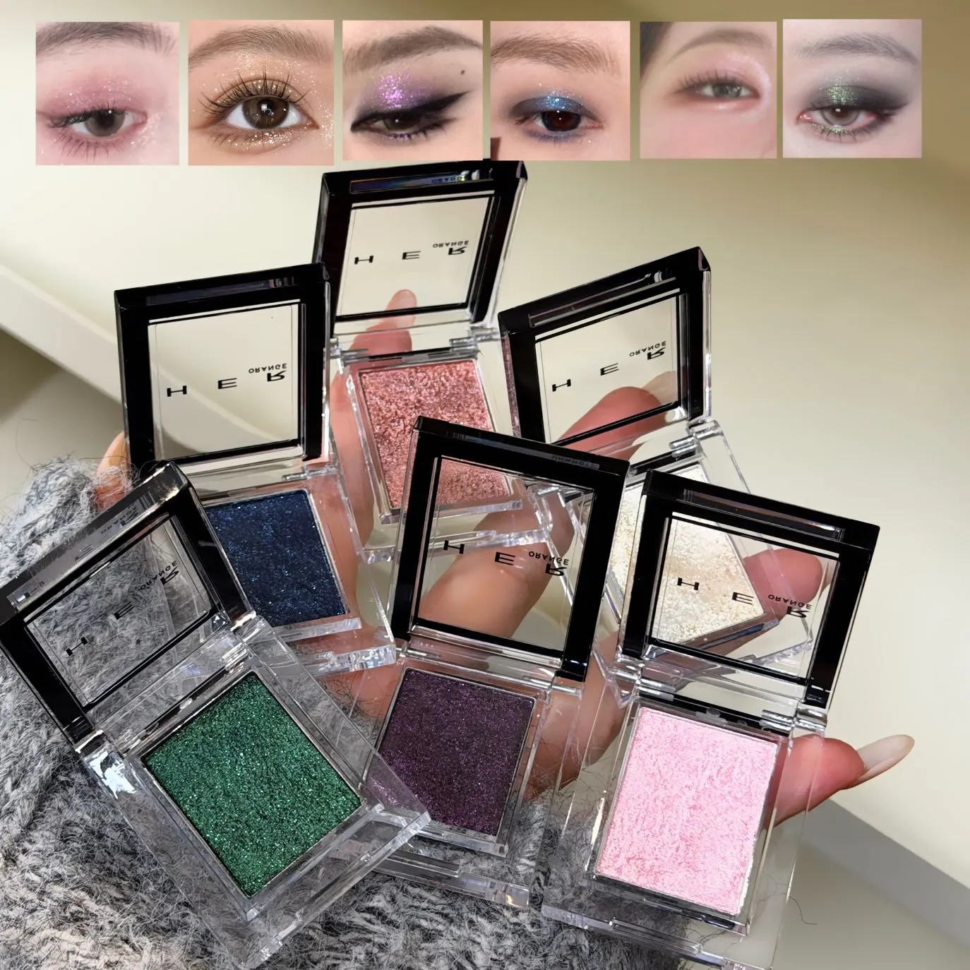 Monokrom blå metallisk øjenskygge diamant glitter grøn øjenskygge highlighter palet funklende perleskinnende lilla øjenmakeup — image 4