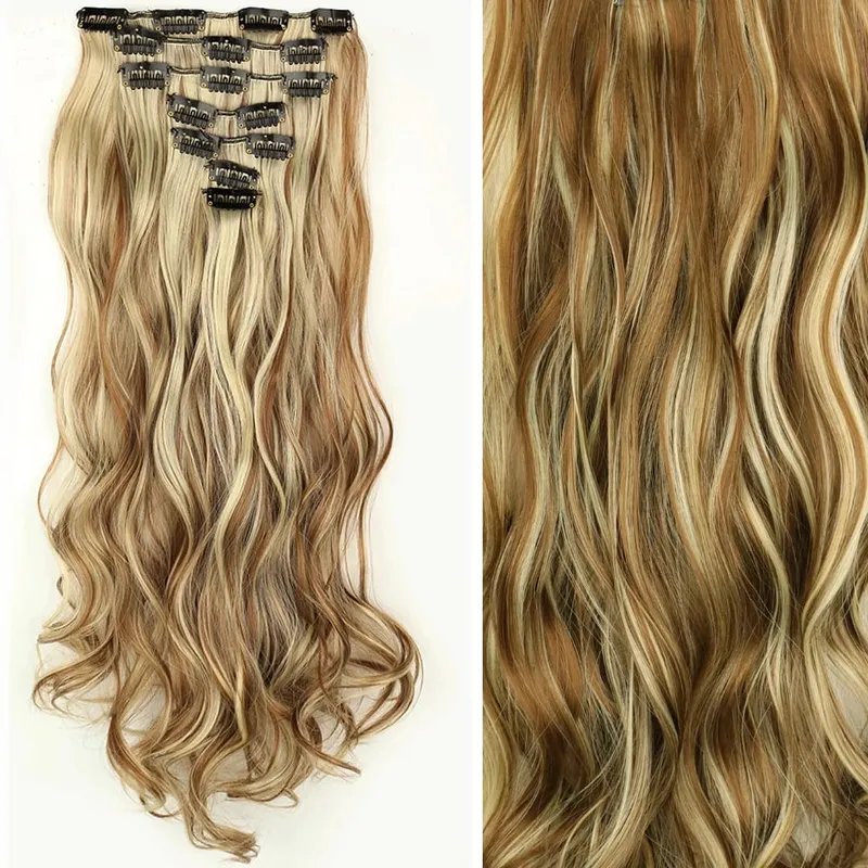 22Inch Long Straight Wavy Hair Extension 7Pcs/Set 16 Clips High Tempreture Synthetic Hairpiece Clip In Hair Extensions — image 11