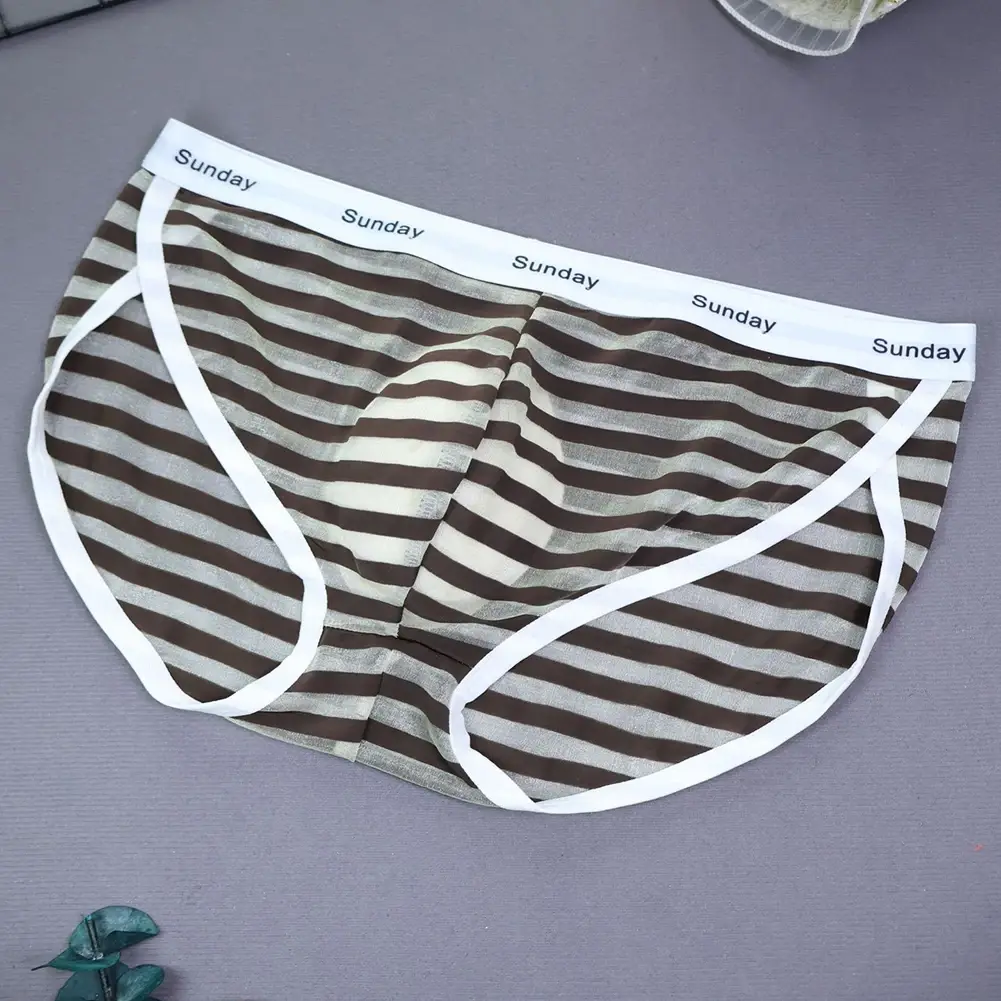 Men Casual Transparent Striped Mesh Briefs Side Fork Panties Shorts Breathable Pouch Man Comfortable Home Underwear — image 18