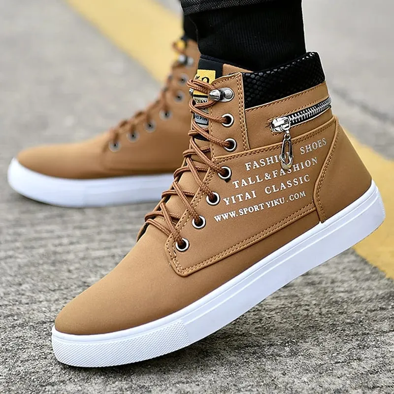 Baskets vulcanisées noires chaussures plates confortables pour hommes à lacets Zapatillas Hombre automne printemps baskets hautes grande taille 38-48 — image 1
