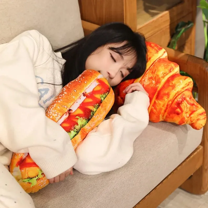20/40/60cm Simulasi Roti Plush Bantal Sumbat Baguette Croissant Hot Dog Roti Bakar Plushie Makanan Kusyen Hadiah Hiasan Rumah — image 6
