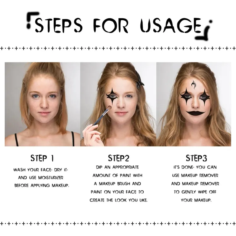 Halloween Face Paint Kit Cosplay Face Body Paint Highly Pigmented Black and White Easy to Paint with Brush for Theme Parties — image 6