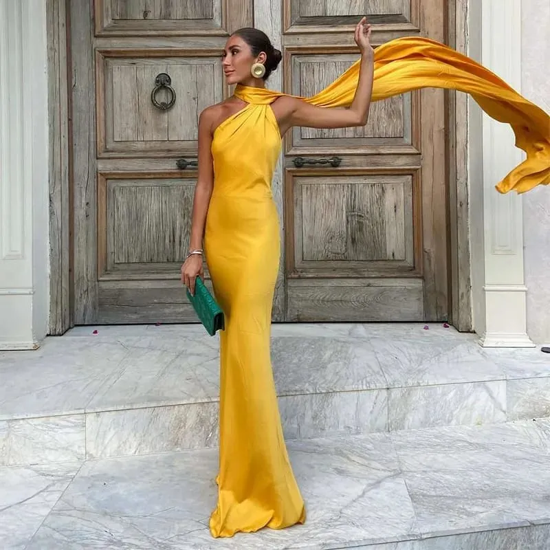 Elegante Band Halter Kleid Frauen Solide Off Schulter Ärmellose Backless Schlank Maxi Kleider 2025 Sommer Herbst Party Roben Dame — image 10