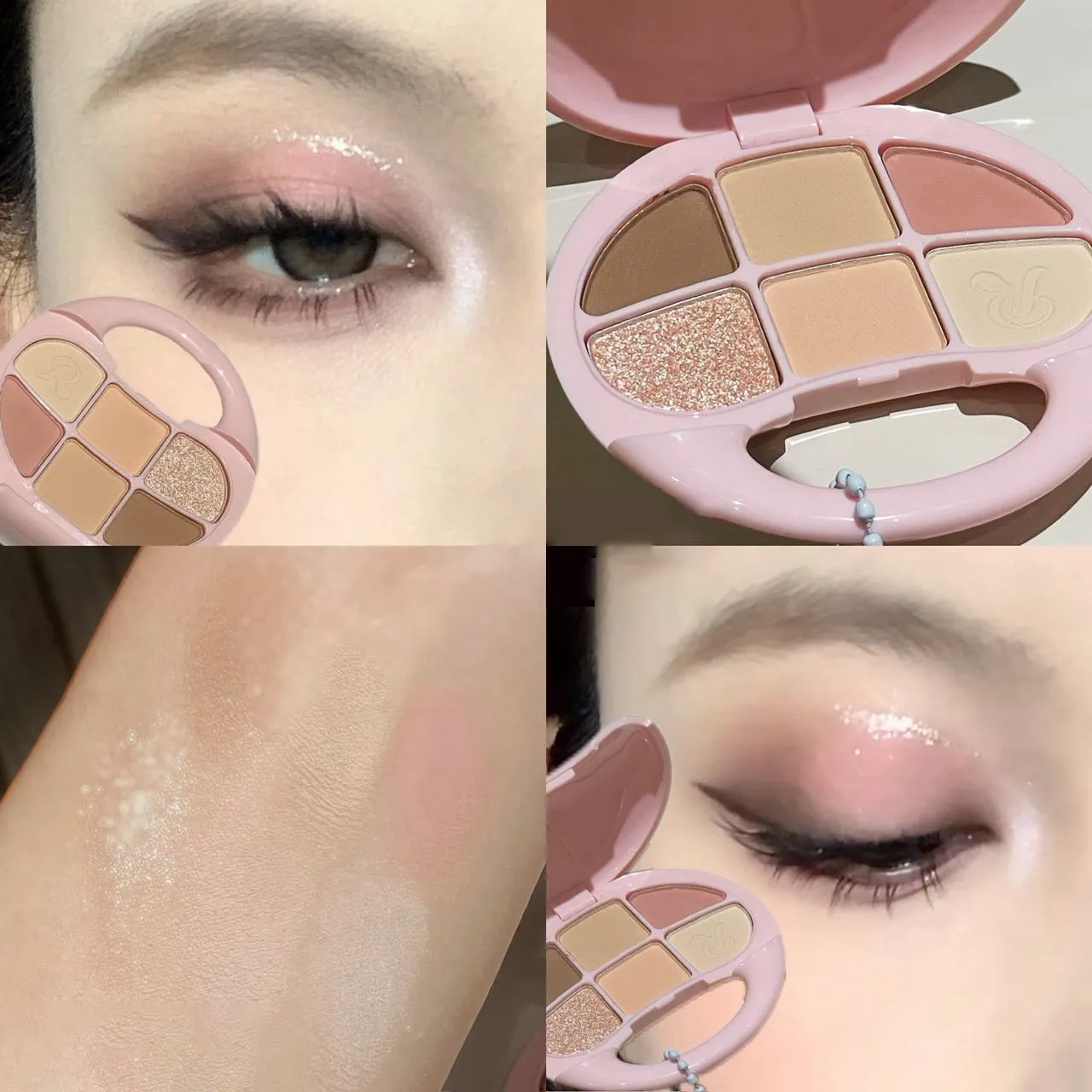 Palette di ombretti marrone castano da 6 colori Ombretto opaco luccicante Illumina la tavolozza di trucco con pigmenti per occhi rosa glitterati impermeabili