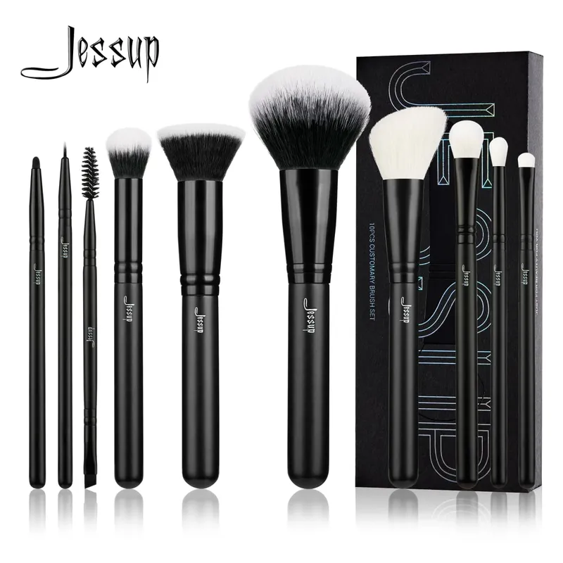 Set Berus Mekap Jessup 10pcs Berus Mekap Bedak Sintetik Semulajadi Pembayang Mata Celak Celak Penyubur Kening T323 — image 1