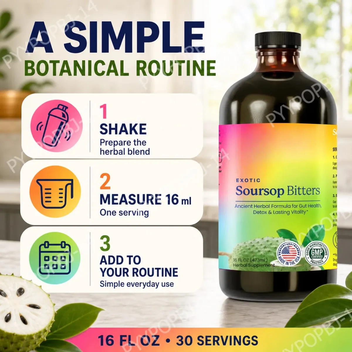 Mãng cầu xiêm Exotic Bitters thảo dược bổ sung sức khỏe dựa trên công thức thực vật 16 Fl Oz (473ml) — image 6