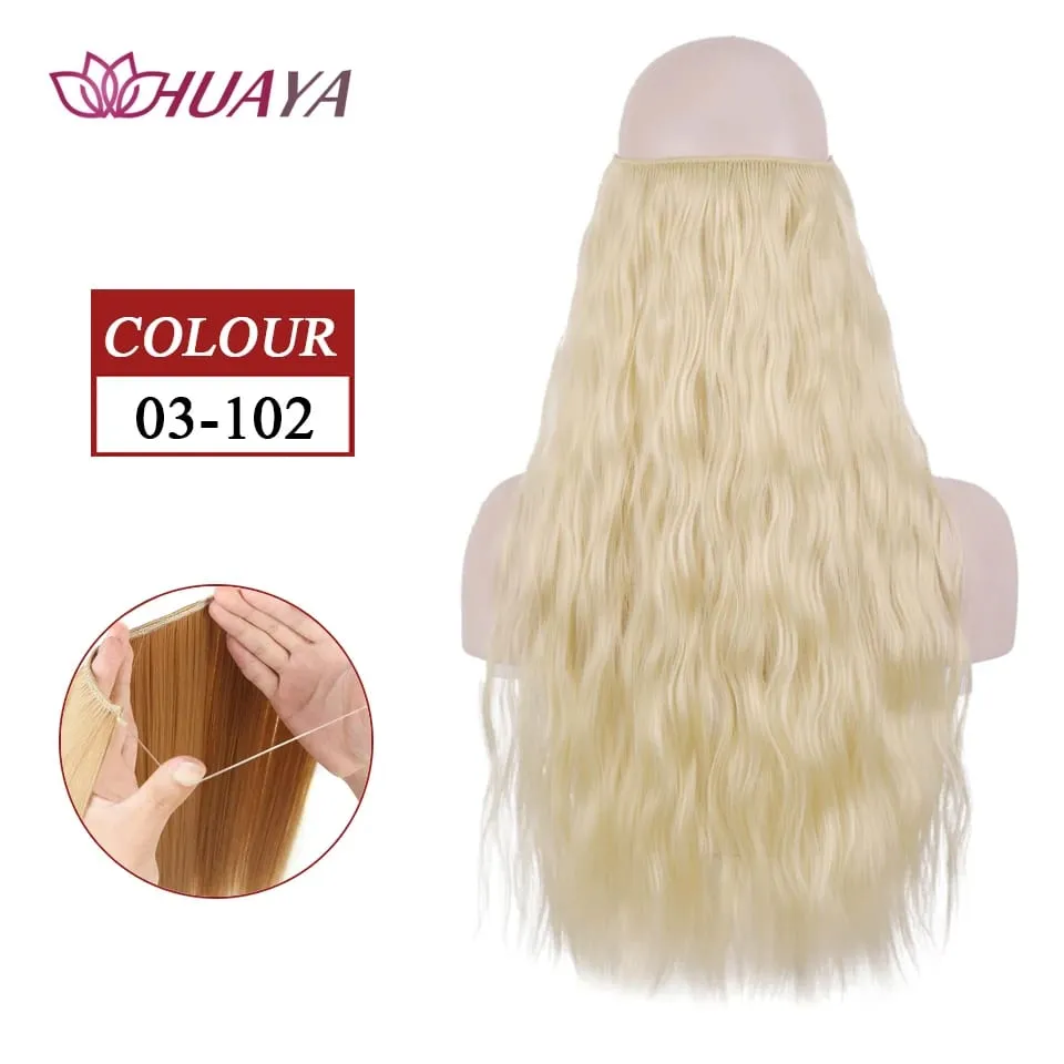 Filo invisibile sintetico lungo rettilineo senza clip nelle estensioni dei capelli Pezzi di capelli finti Linea di pesce segreta Posticci per le donne — image 38
