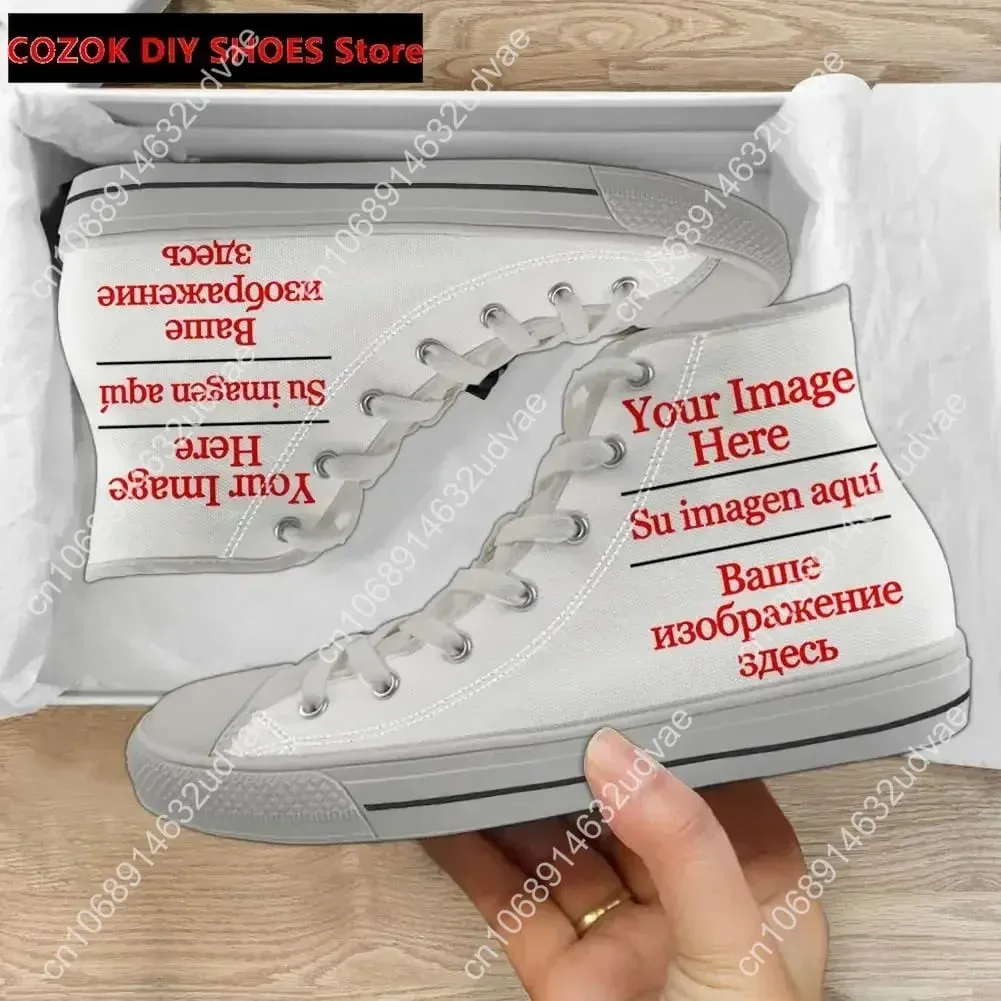 Pánské vulkanizované tenisky Vysoké plátěné boty Vlastní obrázek Název Design Pánské ploché boty Šněrovací obuv Dropshipping