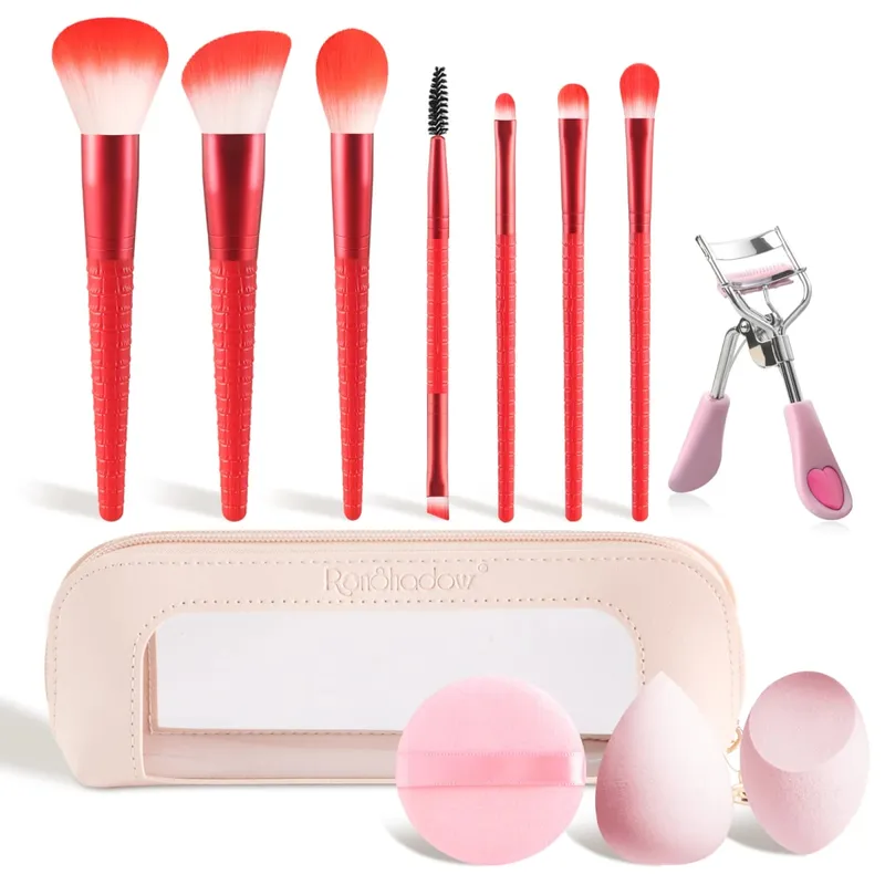 12 pezzi kit completo di strumenti per trucco 7 pennelli per trucco 2 spugne di bellezza bigodino per ciglia borsa per soffio di polvere set completo di cosmetici — image 11