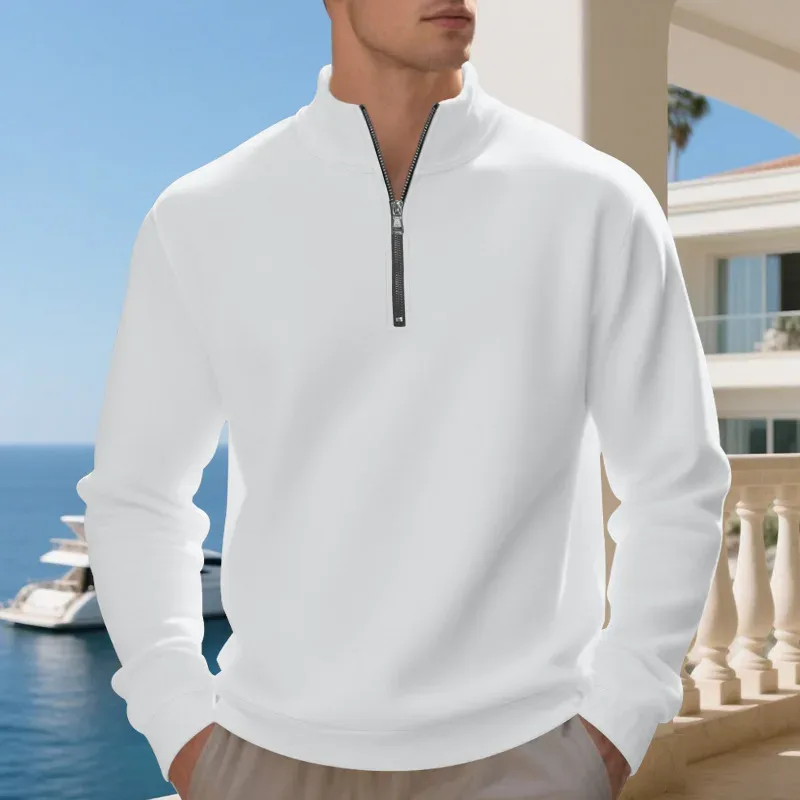 2026 New Fleece Lined Half Zip Sweatshirt for Men, Autumn Winter Solid Color Plus Size Casual Pullover Hoodie Daily Leisure Wear — image 45