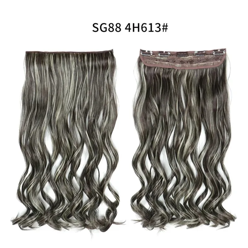 Long Straight Curly One Piece 5clips Clip-in Extensions 22Inch Heat Resistant Hairstyles Colour Mix Blonde Hair Piece For Women — image 42