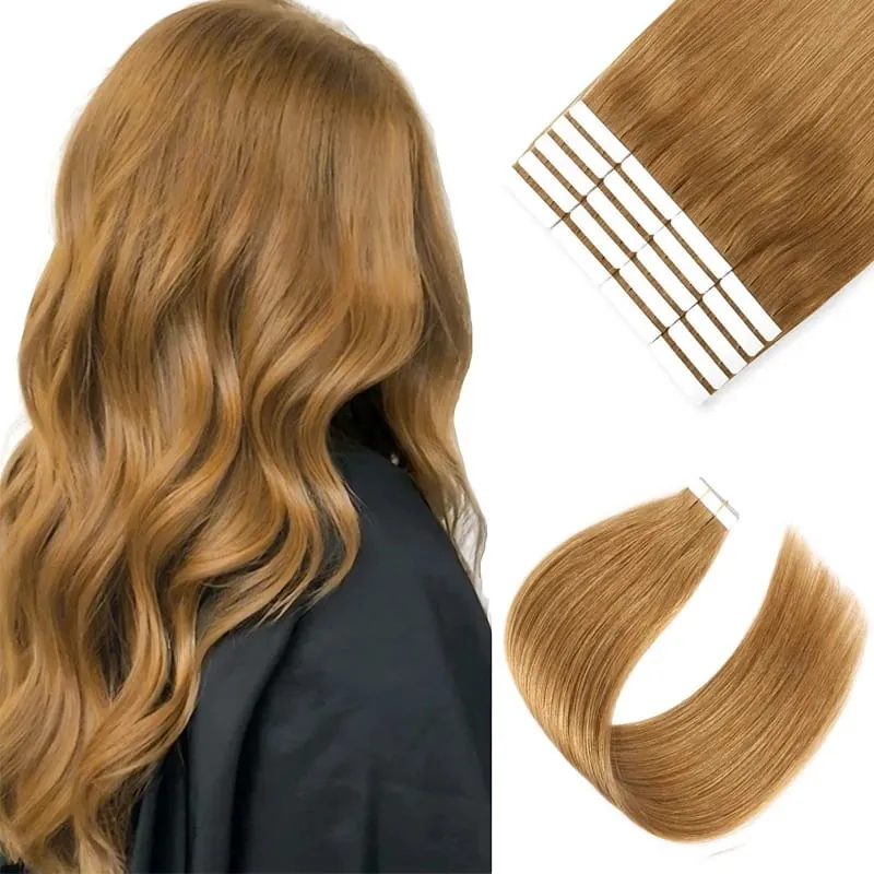 Nastro adesivo all'ingrosso europeo a doppio disegno nelle estensioni Nastro Remy allineato con cuticole invisibili nelle estensioni dei capelli 100% capelli umani — image 14