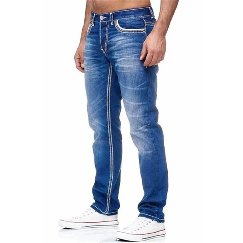 Jeans Pria Celana Lurus Hitam Celana Kasual Denim Saku Musim Semi Autmun Celana Jeans Pria Kualitas Tinggi Biru Muda — image 5