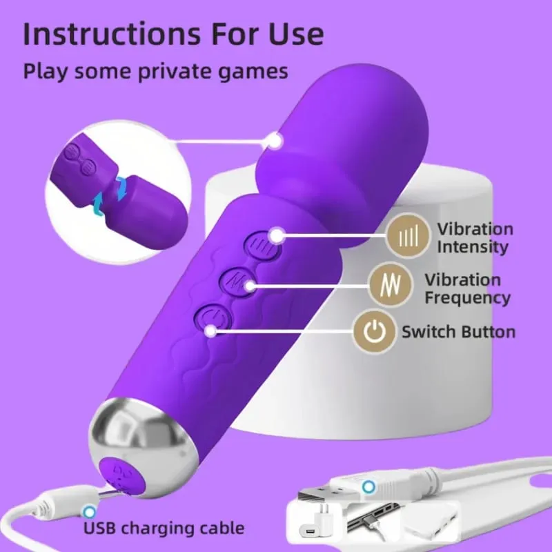 20 Kecepatan Tongkat Sihir Penggetar G-spot Stimulator Klitoris Mainan Seks Pemijat Tahan Air Isi Ulang untuk Wanita — image 2