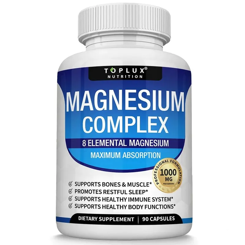 Suplemen Kompleks Magnesium | 1000mg Magnesium Glycinate Malate Citrate | 8 Formula Kelat Unsur | Vegan Bukan GMO 90 C