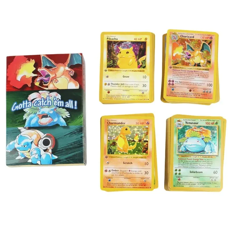 151 ชิ้น 1996 first generation Pokémon การ์ด Charizard Pikachu Mewtwo Blastoise เกมส์สะสมการ์ดของเล่นเวอร์ชันภาษาอังกฤษภาษาฝรั่งเศสคำ — image 2