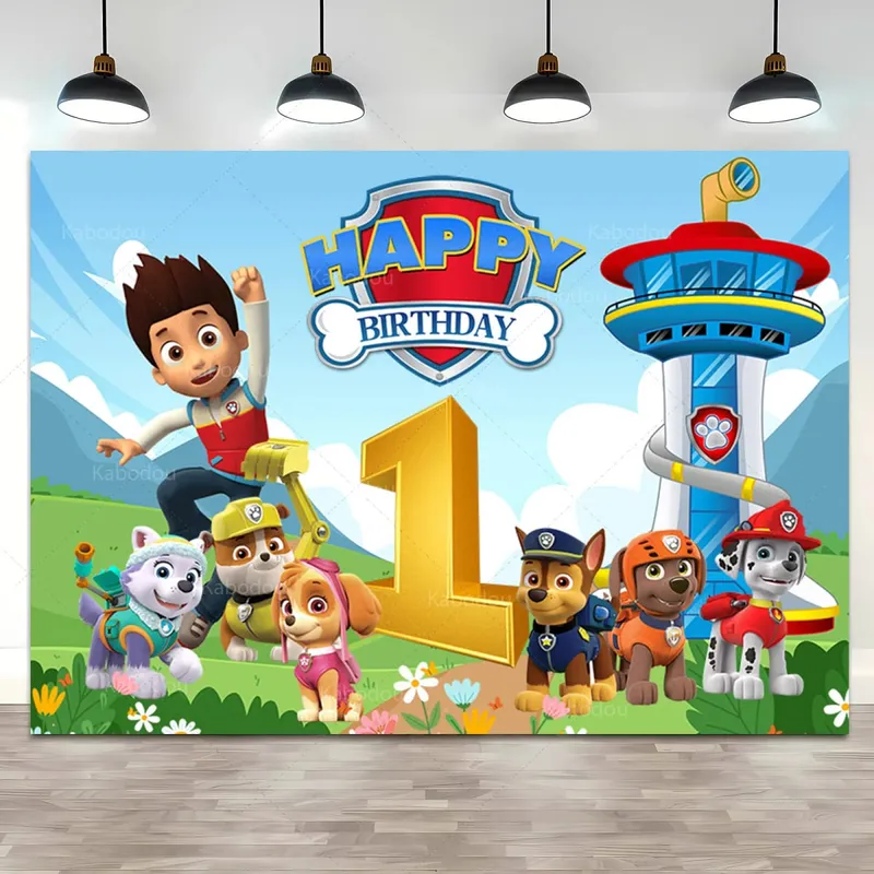 Benutzerdefinierte Kinder Name Alter Paw Patrol Hintergrund Junge 1. 2. 3. Geburtstag Party Hintergrund Dekor Welpen Banner Poster Foto Studio