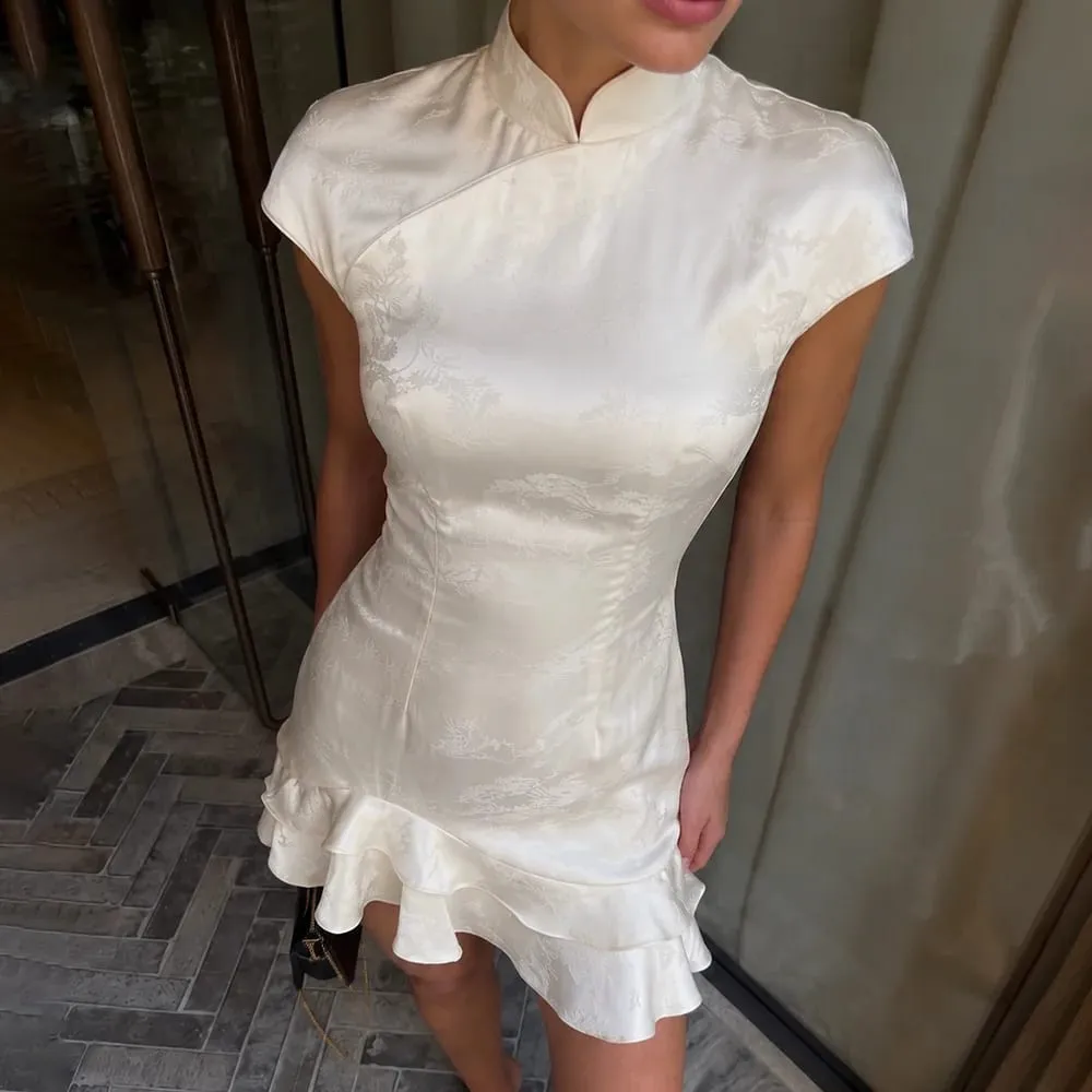 Tuularose Luxury Ruffled Dress Women's Elegant Pleated Patchwork Slim Vintage Dress Summer New Chic Women's Party Evening Dress — image 5