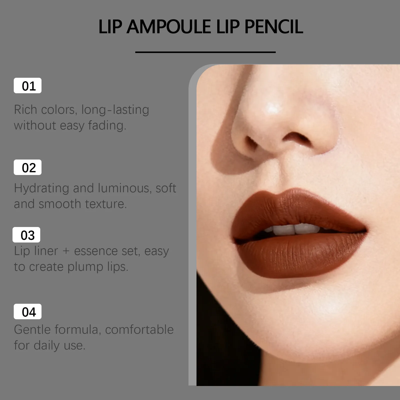 Conjunto de lápis lipliner fosco à prova d'água, longa duração, sem secagem, forro perfeito, preenchimento labial, hidratante, cor labial rechonchuda, cuidados com os lábios — image 5