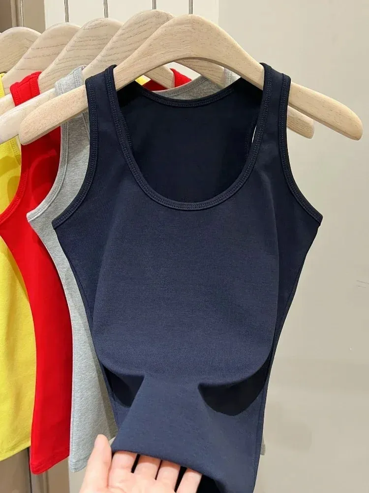 Neue Koreanische Stil U-Neck Ärmellose Strap Tank Tops Abnehmen Basis Schicht Top Mode Minimalistischen Design Sommer Weibliche Solide camis — image 1
