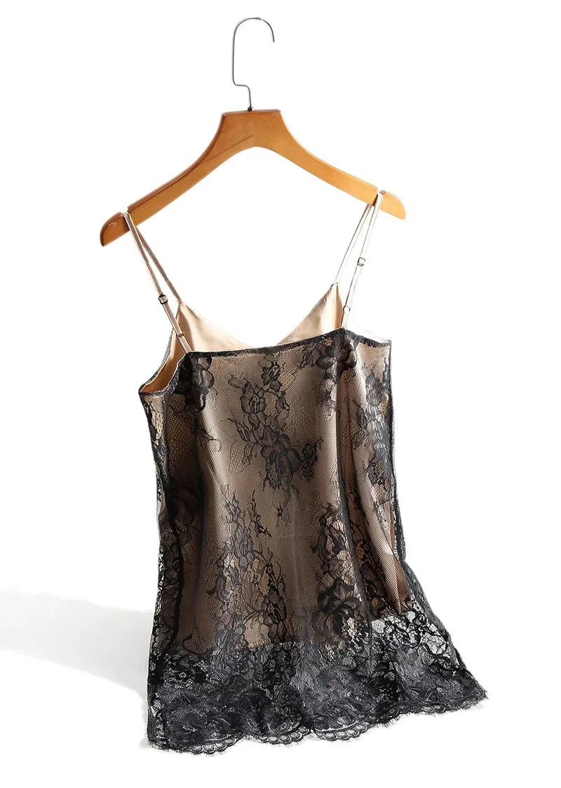 Sexy krajkový top s páskem na špagety Dámská ohlávka s výstřihem do V Basic Cami Bez rukávů Saténové hedvábné tílka Letní košilka Velká velikost — image 8