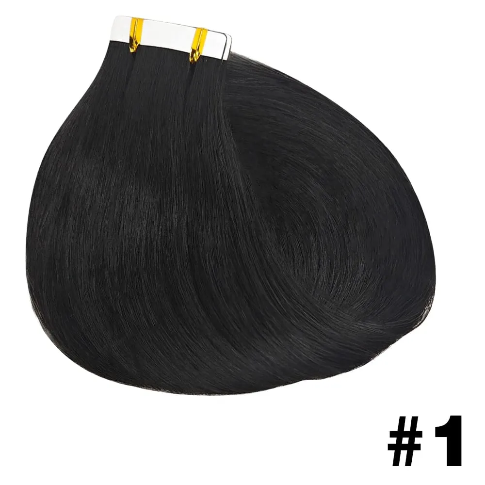 Gerade Tape-in-Haarverlängerungen, selbstklebend, unsichtbar, nahtlos, 100 % Echthaar, 20 Stück/50 g, austauschbares Klebeband, natürliches Schwarz — image 8