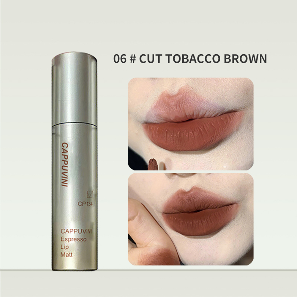 Cappuvini Espresso Matte Lipstick Velvet Lip Glaze Waterproof Long-lasting Texture Smooth Glossy Makeup Setting Lip Color
