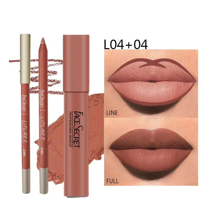 Conjunto de delineador e batom fosco à prova d'água, maquiagem labial de longa duração, renderização de cor fosca macia, cosméticos de maquiagem feminina — image 4