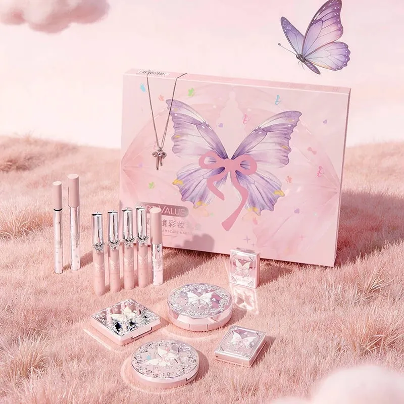 Luxuriöses Make-up-Set, rosa Schmetterling, Kosmetik-Set, Lidschatten-Palette, Lippentönung, Rouge, Mascara, Eyeliner, Highlighter, Beauty-Make-up-Geschenk — image 1