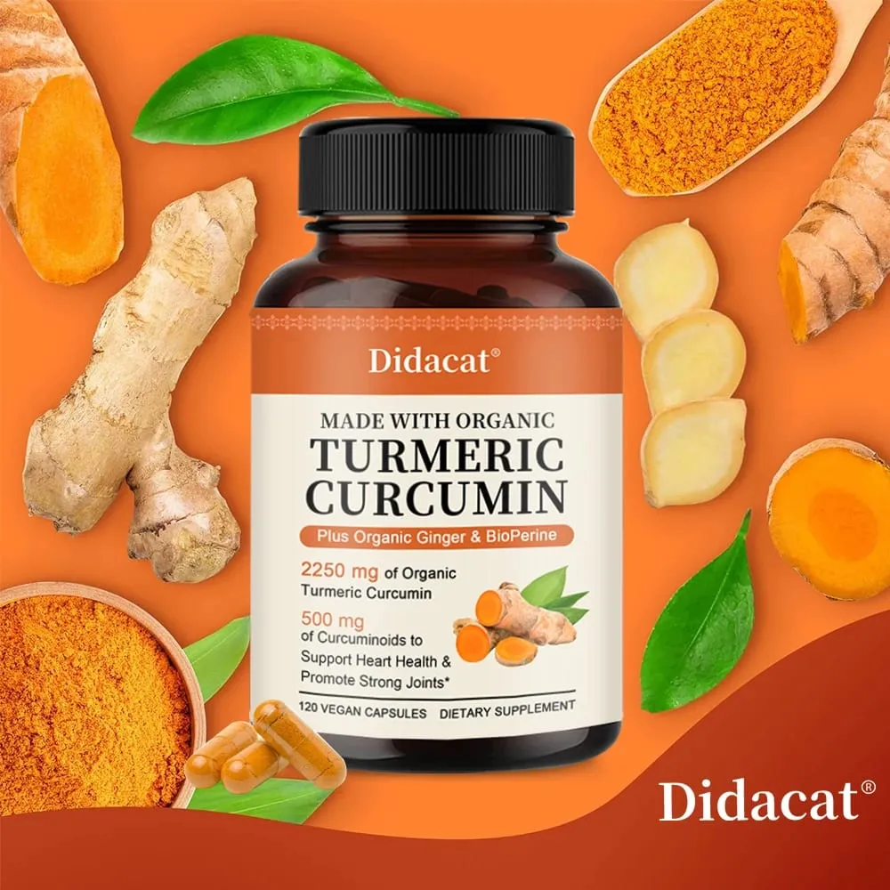 Kurkuma Curcumin Kapsle 2250 mg bylinný extrakt 95 % kurkuminoidy s černým pepřem Silná podpora kloubů