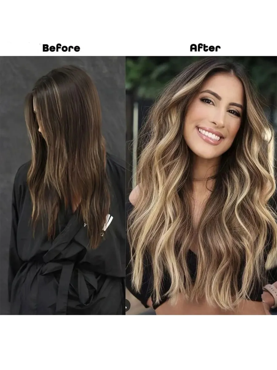 Clip in dlouhé vlnité syntetické vlasy prodlužování 24 palců černé 6ks tlusté příčesky Fiber Double Weft vlasy pro ženy — image 2